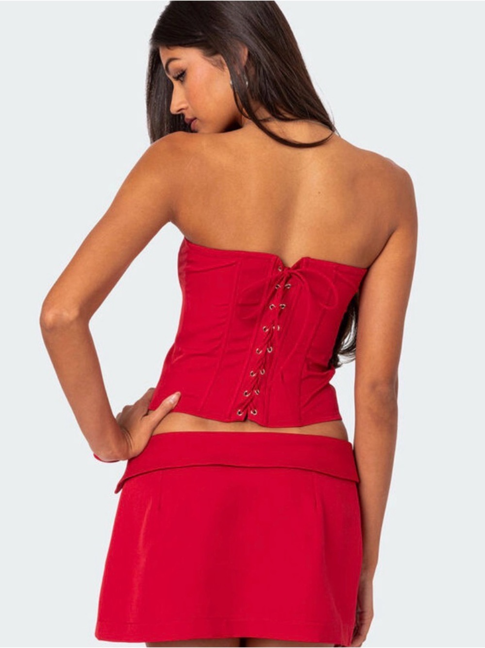NWT Edikted Selena Lace Up Corset Red
